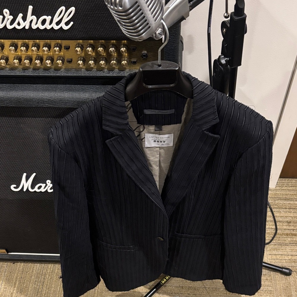 John Varvatos Limited edition 19/170, black pinstriped Deconstructed Blazer.